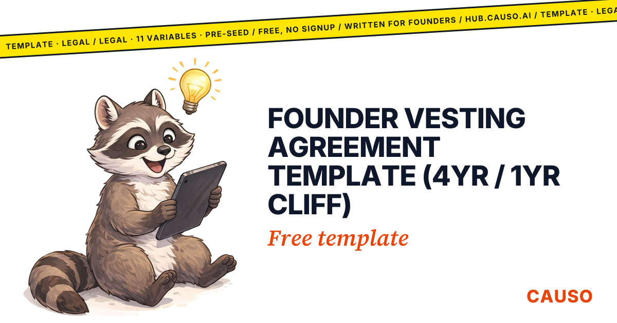 Founder vesting agreement template (4yr / 1yr cliff) | Causo Hub